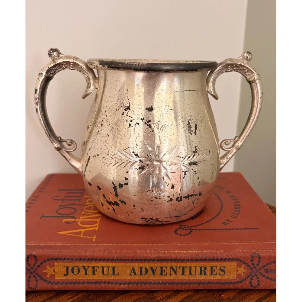 Antique Union Silver Plate Co Double Handle Sugar Bowl Etched Floral Metalware